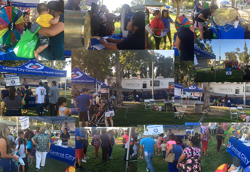 Colage of images showing our event at Baldwin Park showing visitors and health center staff