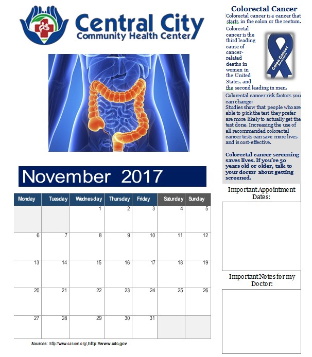 Health Awareness Calendar November Central City Community Health