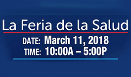 Telemundo Event flyer image in blue describing the event for March 11, 2017 10 am - 5 pm La Feria de la Salud - Telemundo 52 14th Annual health fair called La Feria de la Salud
