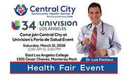 image with Dr Pacheco and Central City at Univision Los Angeles Health Fair Event