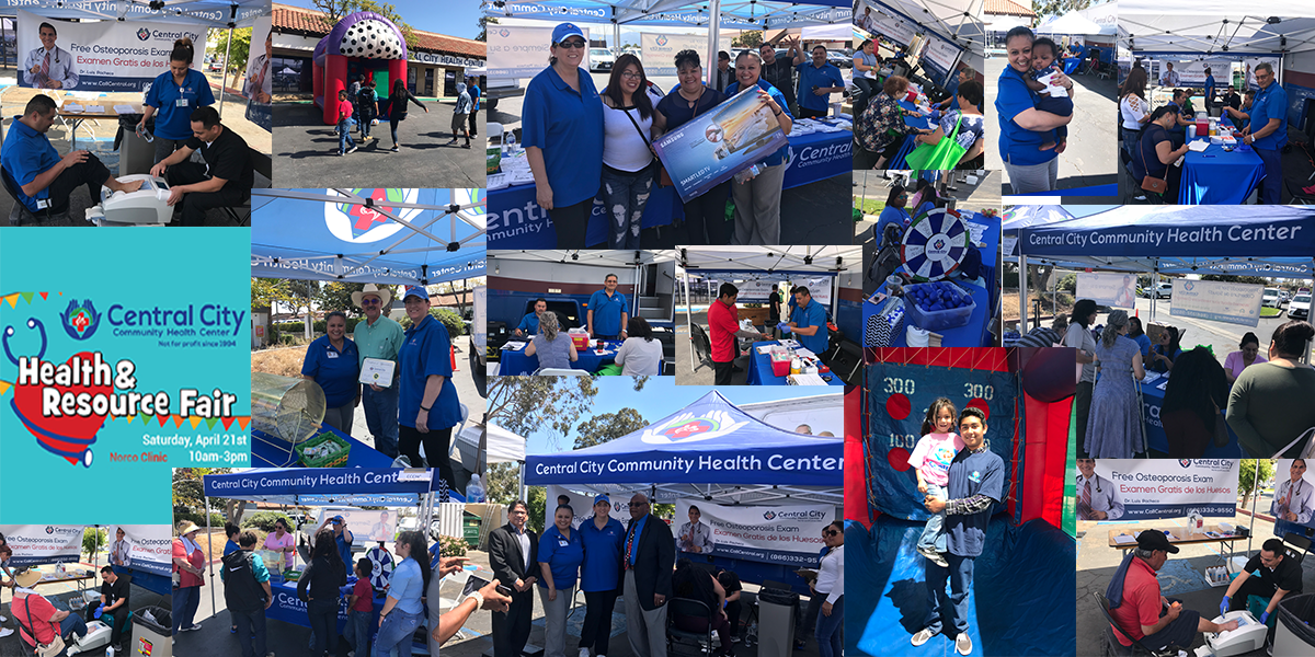 A collage of images showing our fun event at our Norco Health Fair Event at Central City Norco Health Clinic