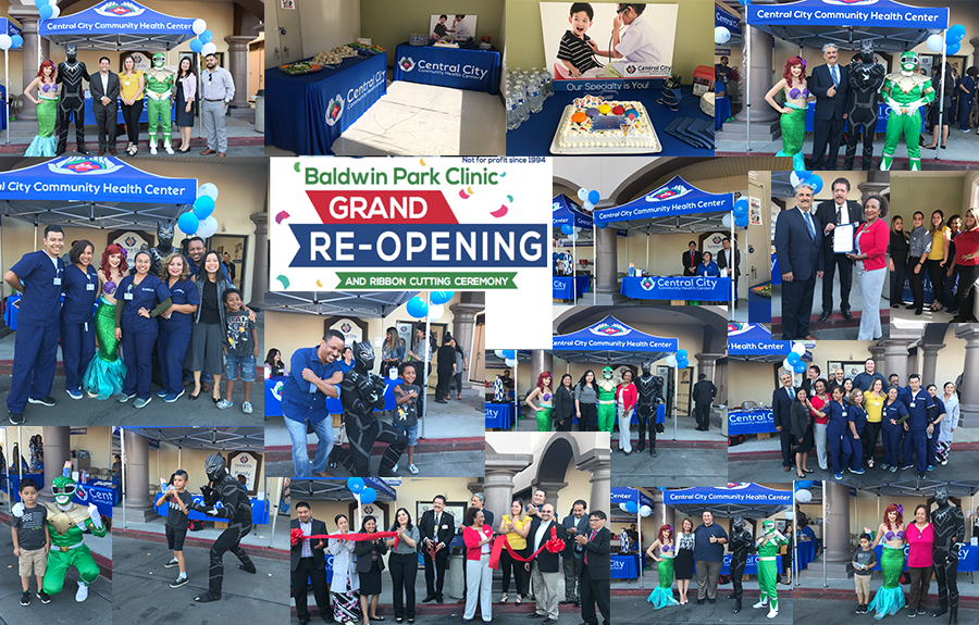 image collage of Central City staff and ribbon cutting ceremony for Central City Baldwin Park Grand Re-Opening