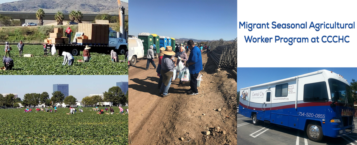 Images of Migrant Agricultural workers and Central city Staff at top of MIgrant Agricultural Workers Program at CCCHC