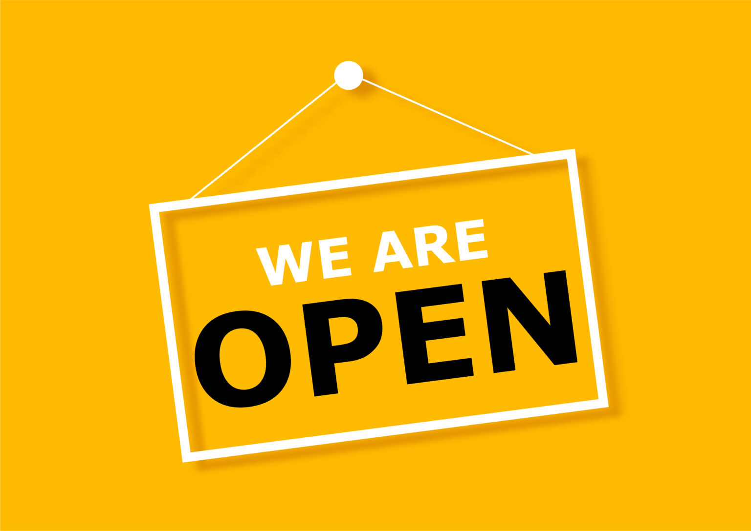 Background with a hanging we are open sign